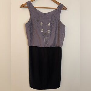 Suzi Chin black & gray beaded sleeveless midi dress SZ 4
